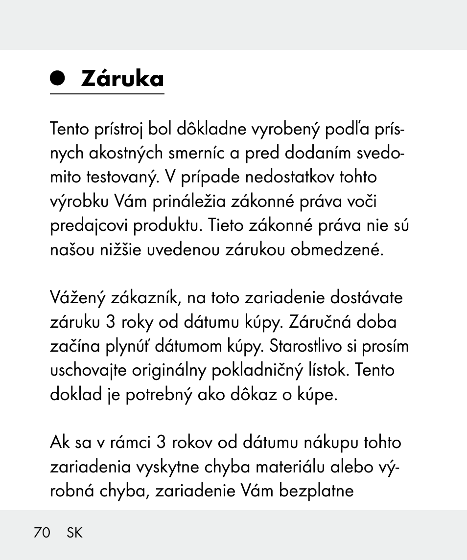 Záruka | Livarno 100933-14-02 User Manual | Page 70 / 91