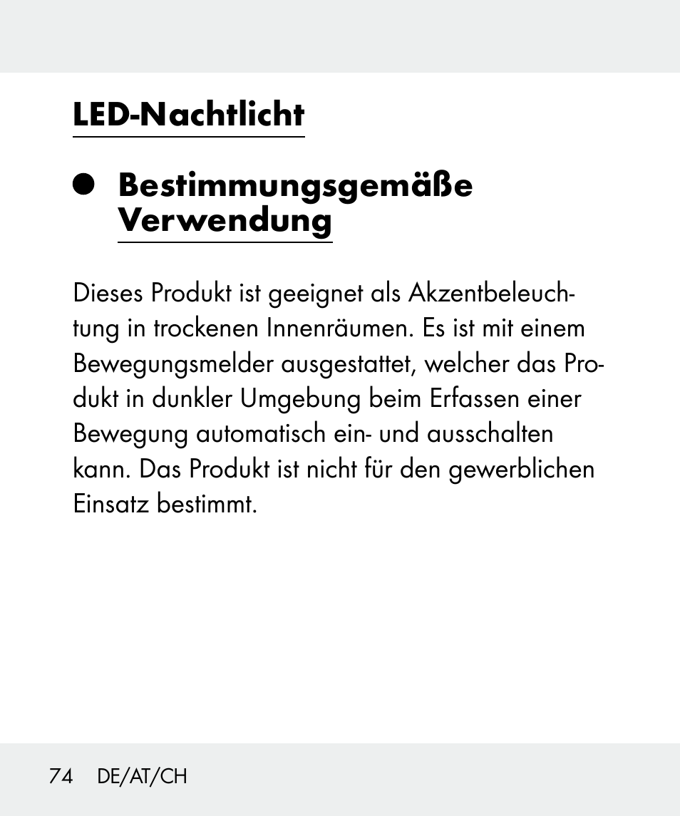 Led-nachtlicht bestimmungsgemäße verwendung | Livarno 100933-14-02 User Manual | Page 74 / 91