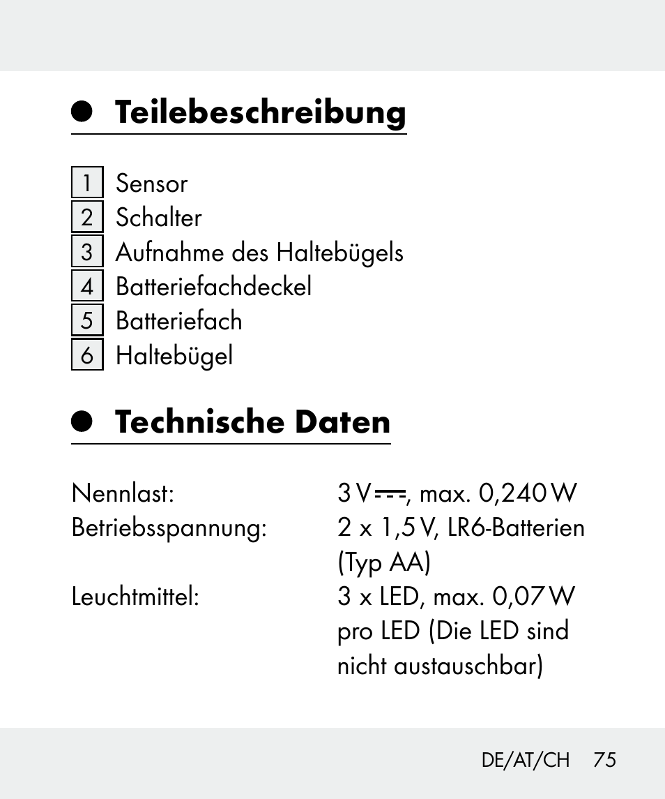 Teilebeschreibung, Technische daten | Livarno 100933-14-02 User Manual | Page 75 / 91