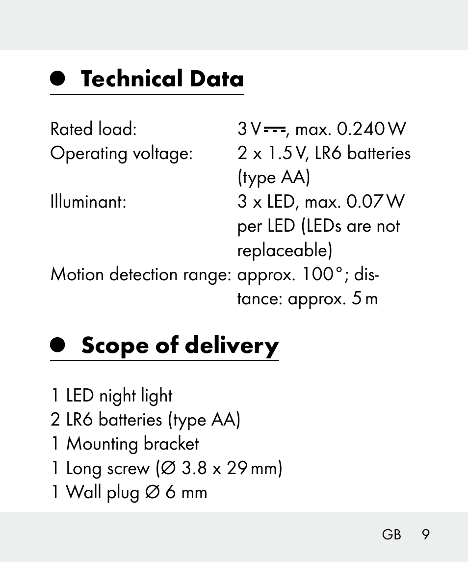 Technical data, Scope of delivery | Livarno 100933-14-02 User Manual | Page 9 / 91