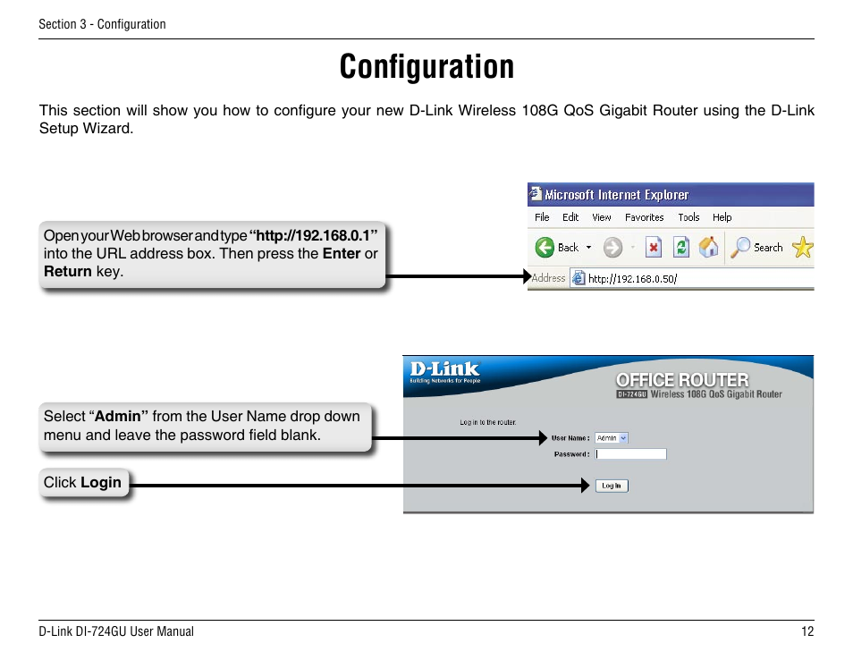 Conﬁguration | D-Link DI-724GU User Manual | Page 12 / 89