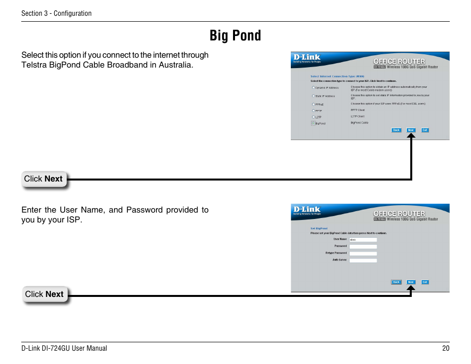 Big pond | D-Link DI-724GU User Manual | Page 20 / 89