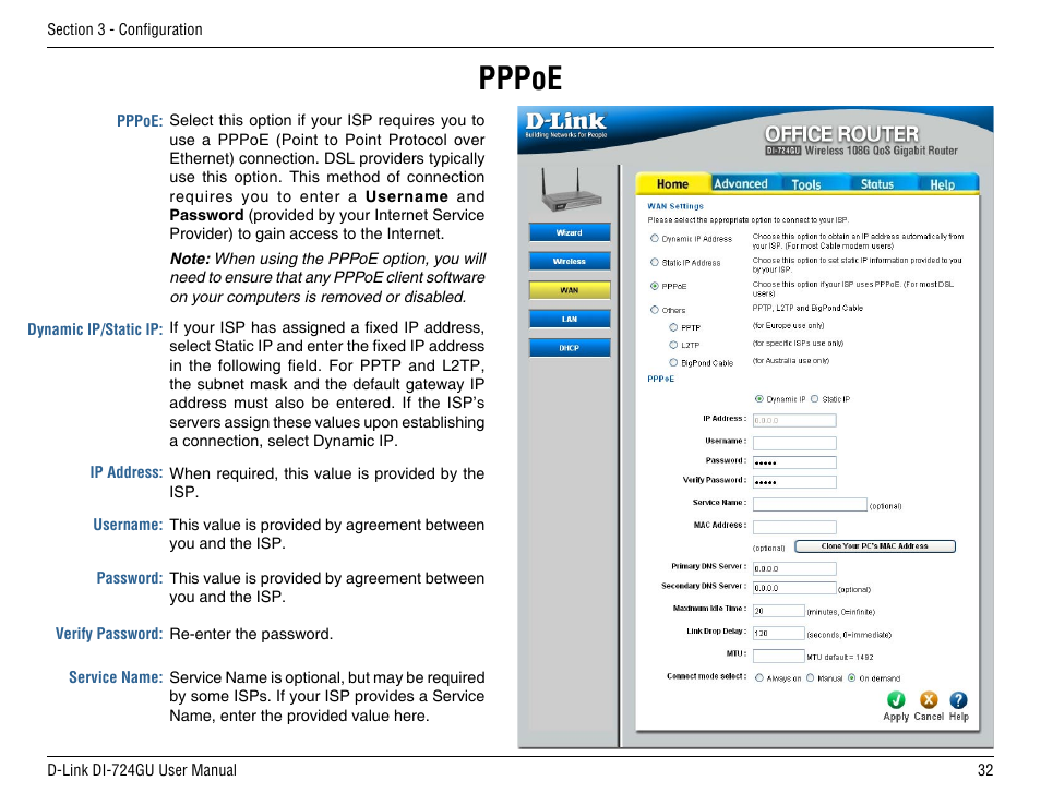 Pppoe | D-Link DI-724GU User Manual | Page 32 / 89