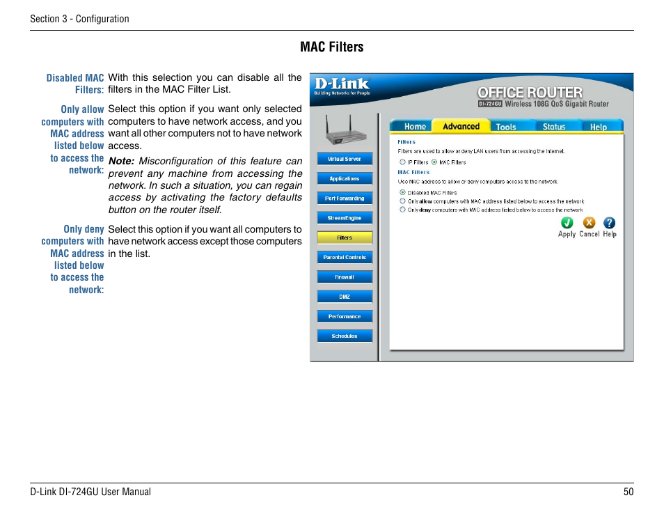 Mac filters | D-Link DI-724GU User Manual | Page 50 / 89