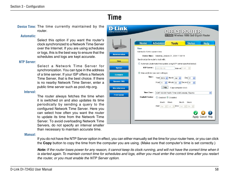 Time | D-Link DI-724GU User Manual | Page 58 / 89