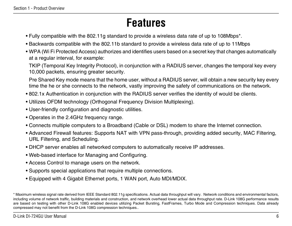 Features | D-Link DI-724GU User Manual | Page 6 / 89