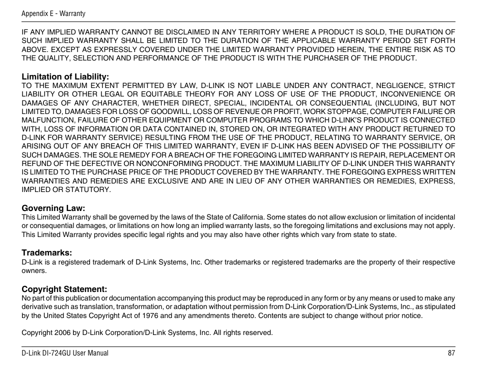 D-Link DI-724GU User Manual | Page 87 / 89