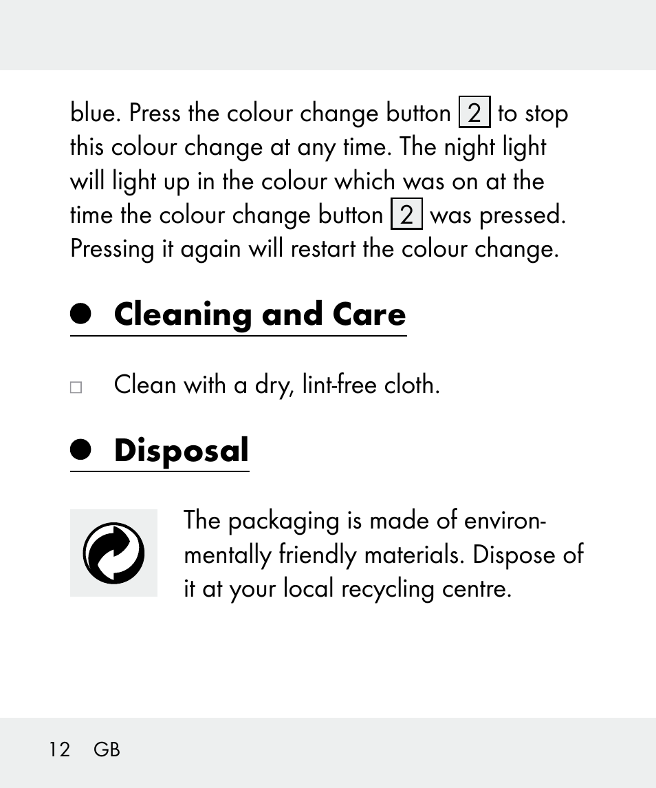 Cleaning and care, Disposal | Livarno 100933-14-03-BS User Manual | Page 12 / 60