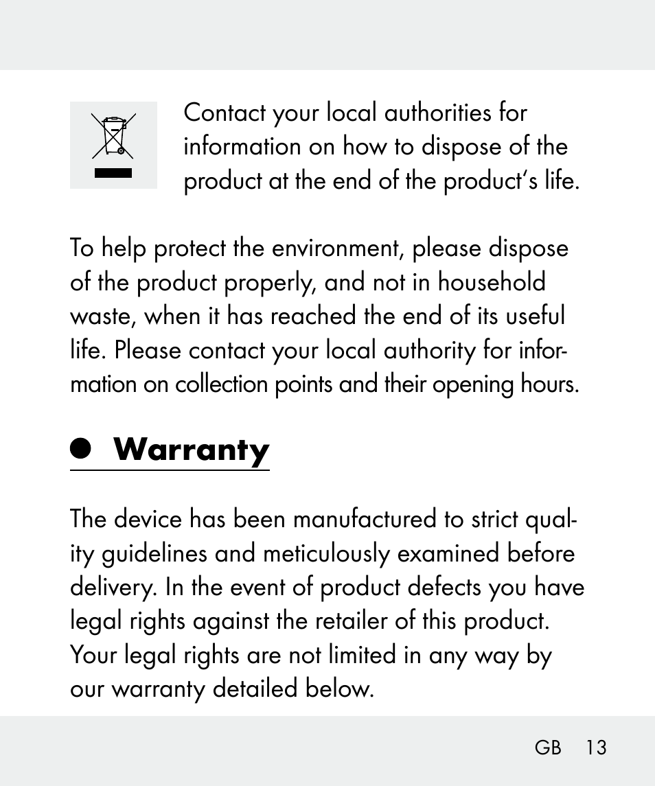 Warranty | Livarno 100933-14-03-BS User Manual | Page 13 / 60