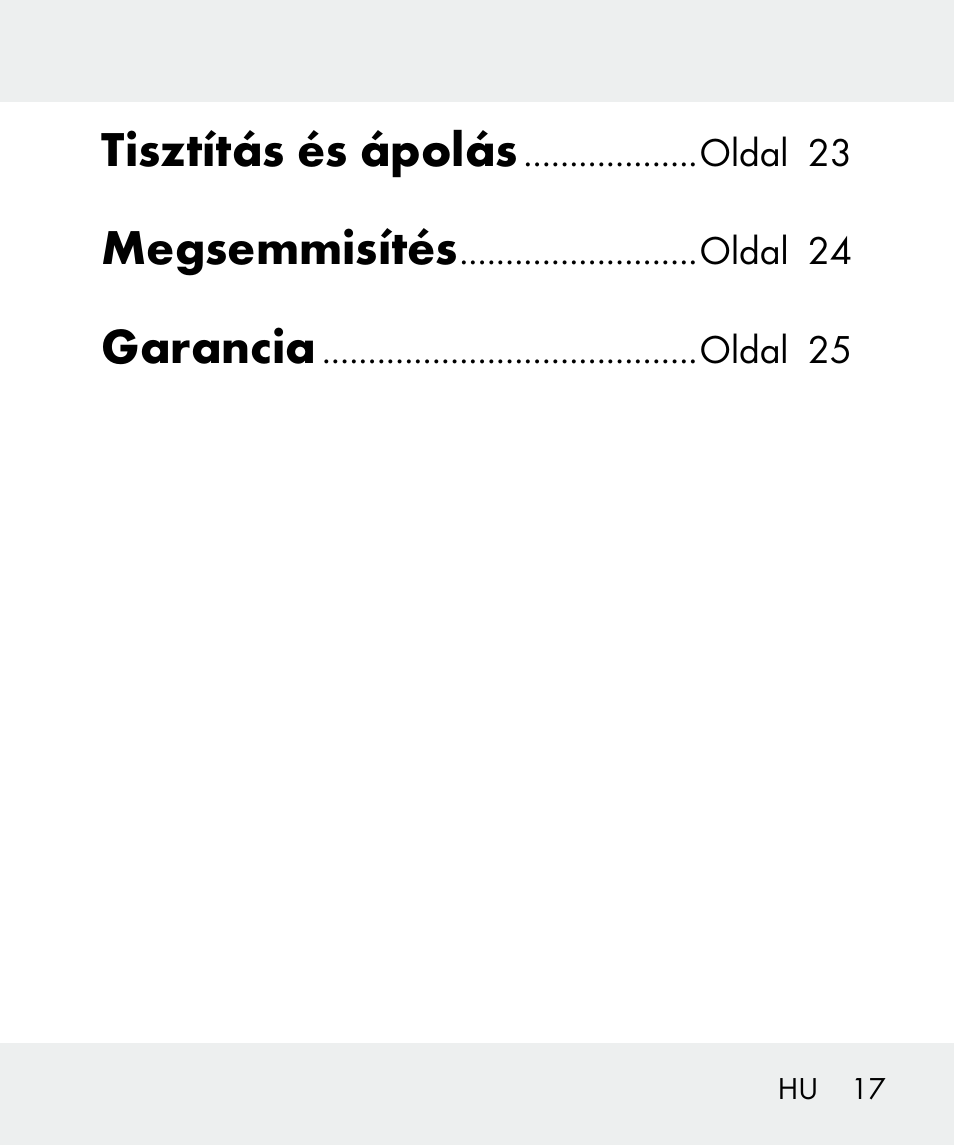 Tisztítás és ápolás, Megsemmisítés, Garancia | Livarno 100933-14-03-BS User Manual | Page 17 / 60