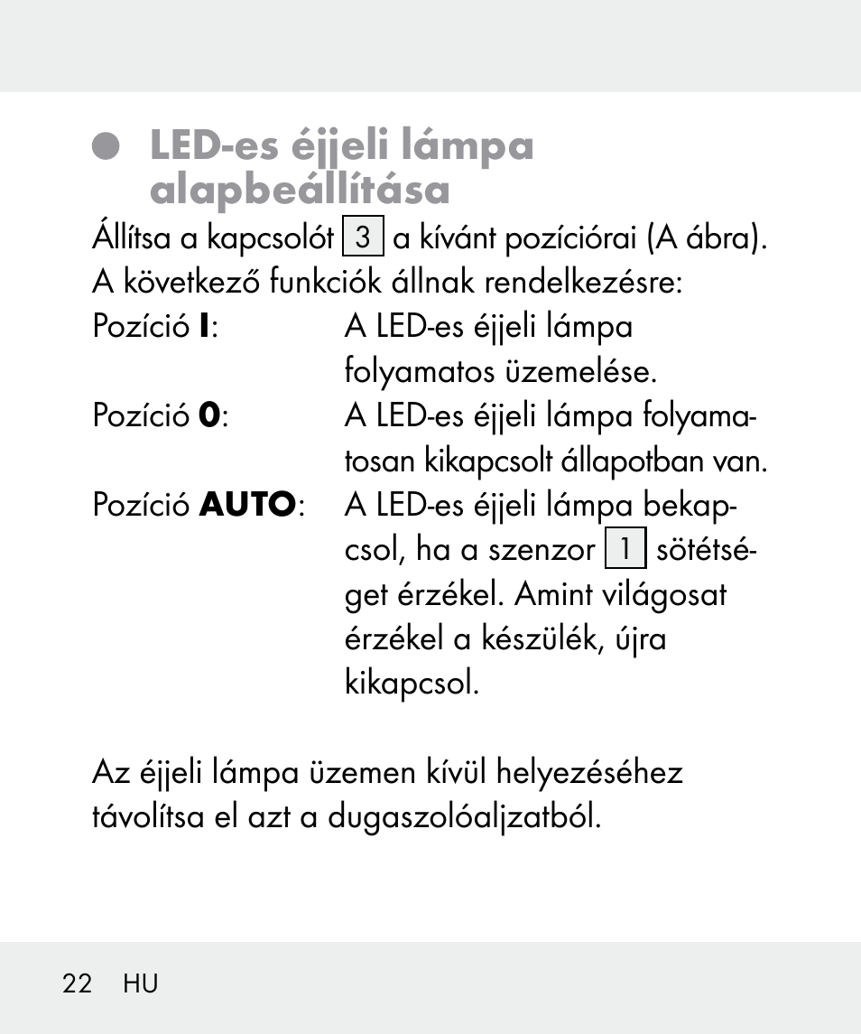 Led-es éjjeli lámpa alapbeállítása | Livarno 100933-14-03-BS User Manual | Page 22 / 60