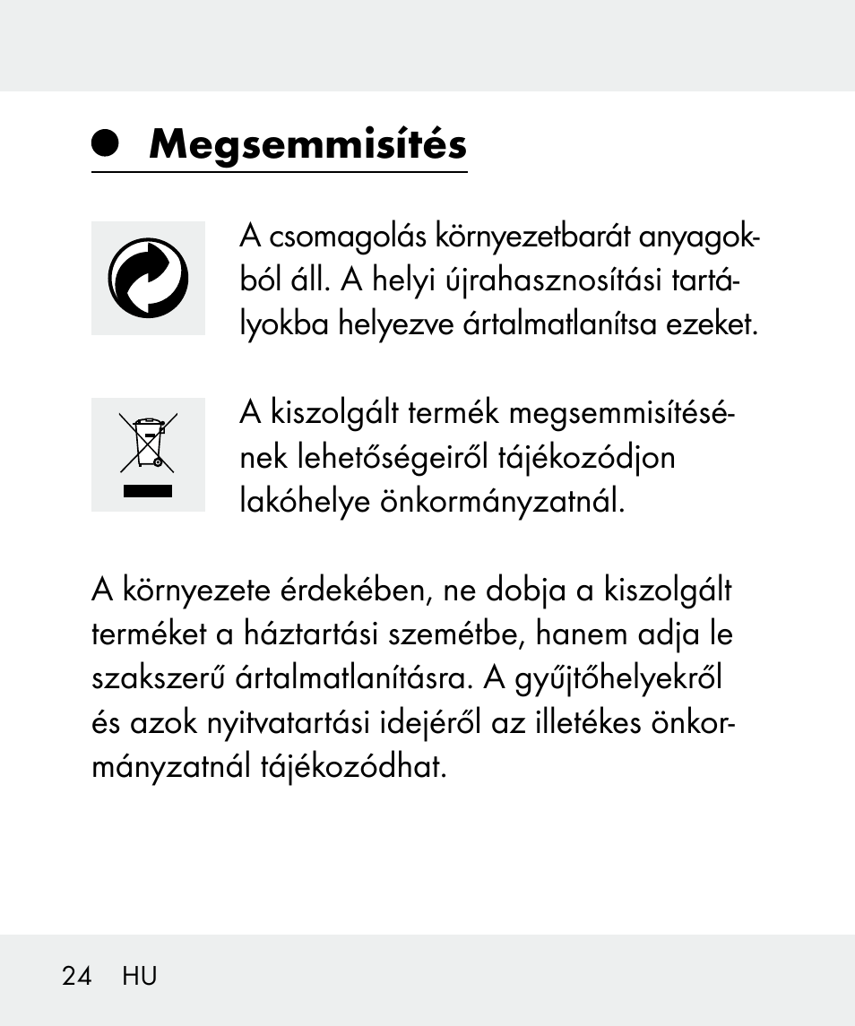 Megsemmisítés | Livarno 100933-14-03-BS User Manual | Page 24 / 60