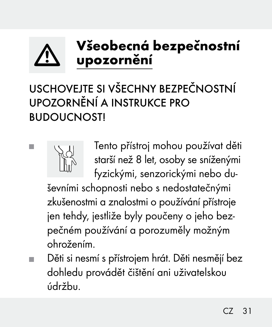 Všeobecná bezpečnostní upozornění | Livarno 100933-14-03-BS User Manual | Page 31 / 60