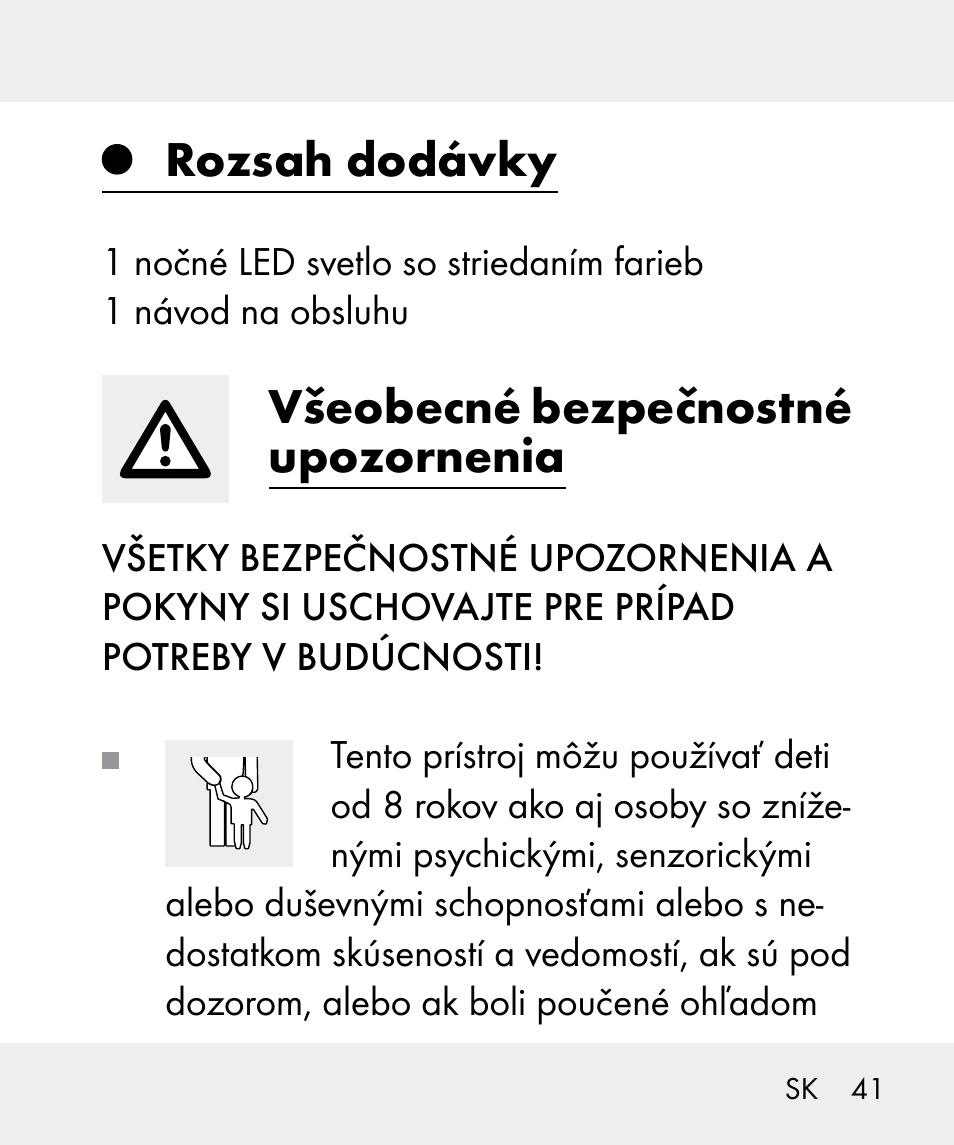 Rozsah dodávky, Všeobecné bezpečnostné upozornenia | Livarno 100933-14-03-BS User Manual | Page 41 / 60