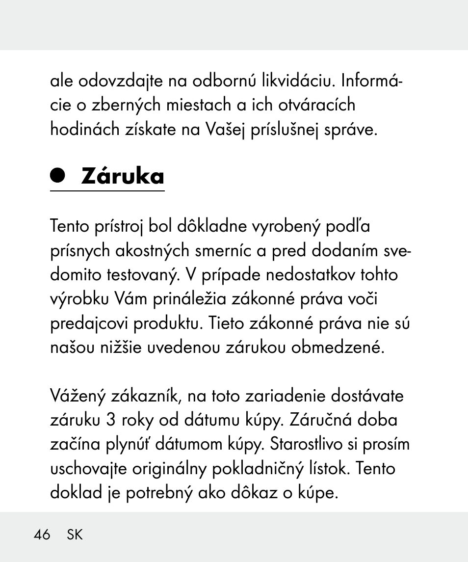 Záruka | Livarno 100933-14-03-BS User Manual | Page 46 / 60