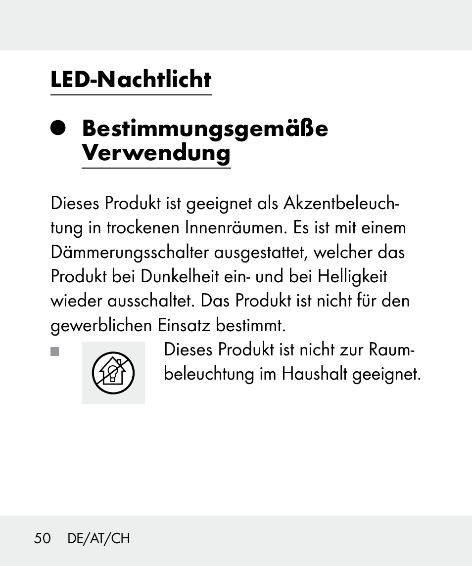 Led-nachtlicht bestimmungsgemäße verwendung | Livarno 100933-14-03-BS User Manual | Page 50 / 60