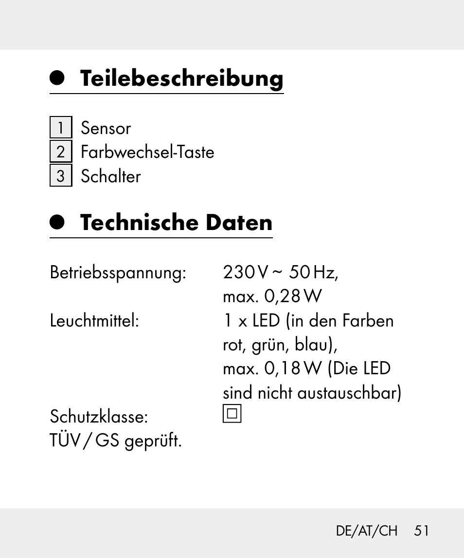 Teilebeschreibung, Technische daten | Livarno 100933-14-03-BS User Manual | Page 51 / 60