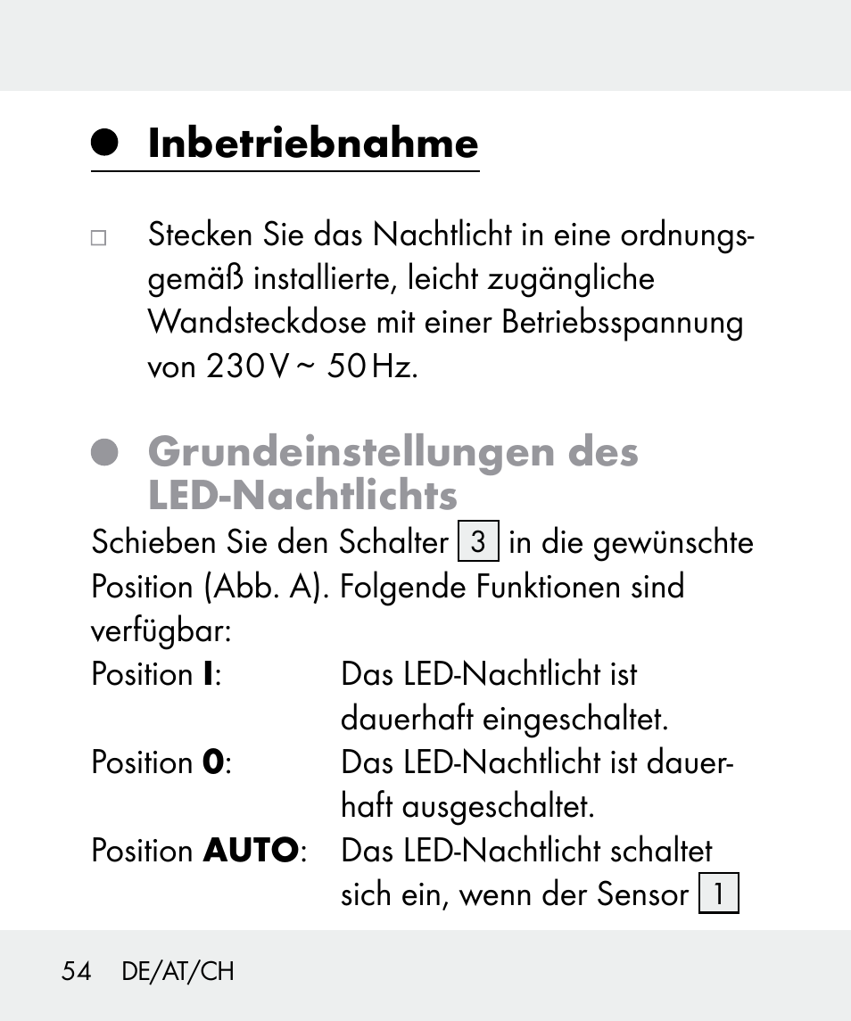 Inbetriebnahme, Grundeinstellungen des led-nachtlichts | Livarno 100933-14-03-BS User Manual | Page 54 / 60