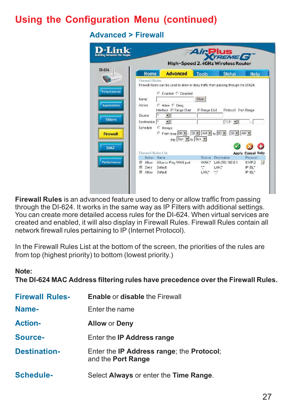 Using the configuration menu (continued) | D-Link DI-624 User Manual | Page 27 / 97