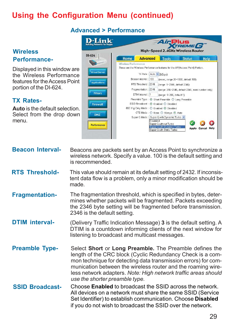Using the configuration menu (continued) | D-Link DI-624 User Manual | Page 29 / 97
