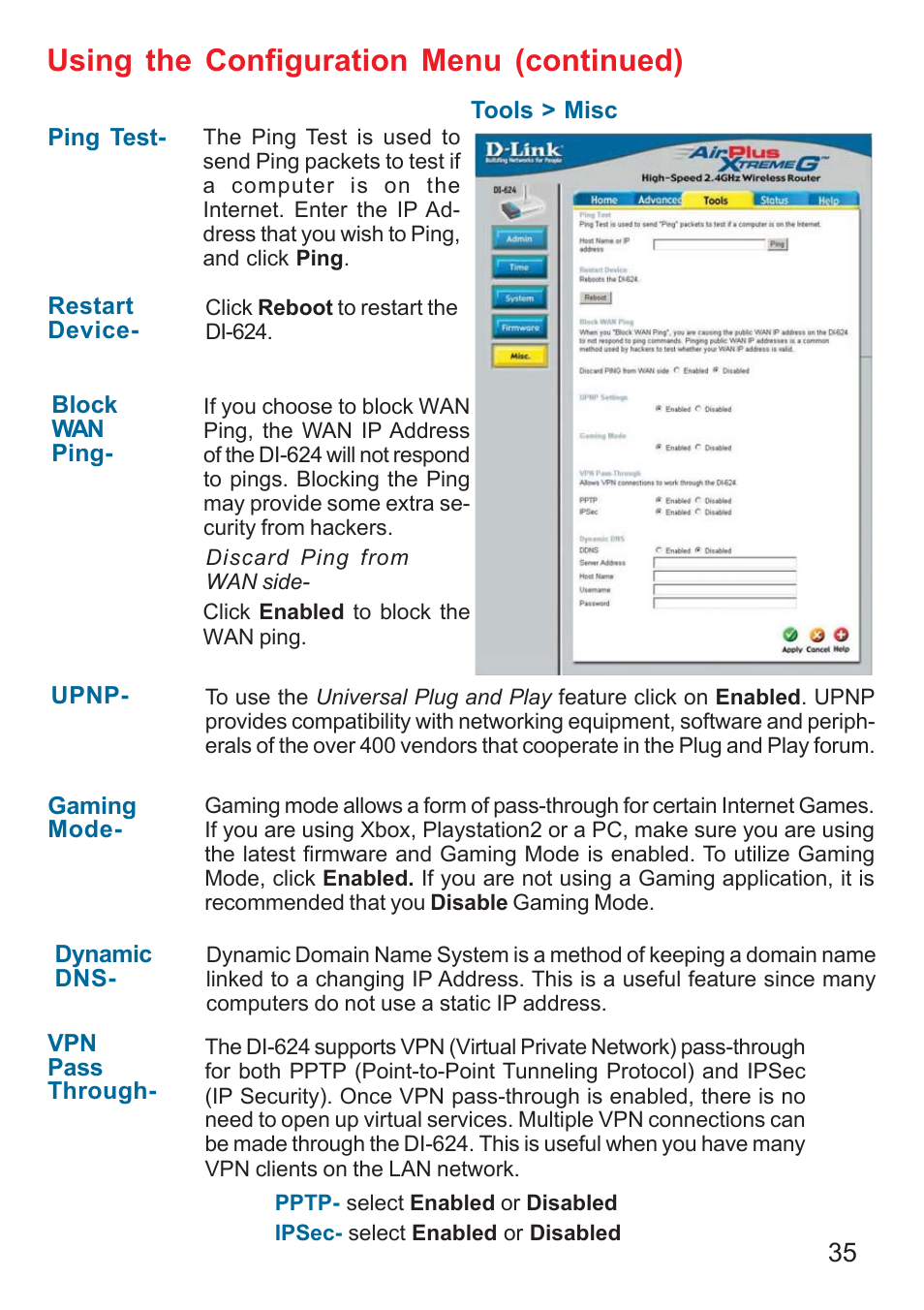 Using the configuration menu (continued) | D-Link DI-624 User Manual | Page 35 / 97