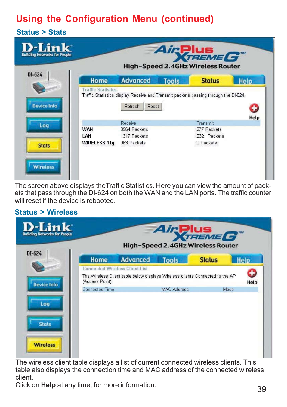 Using the configuration menu (continued) | D-Link DI-624 User Manual | Page 39 / 97