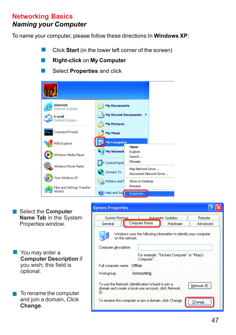 47 networking basics naming your computer | D-Link DI-624 User Manual | Page 47 / 97