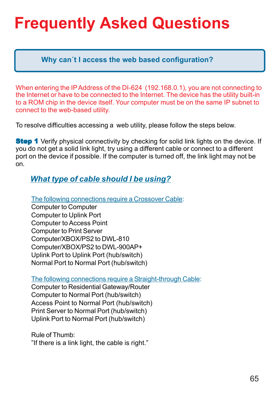 Frequently asked questions | D-Link DI-624 User Manual | Page 65 / 97