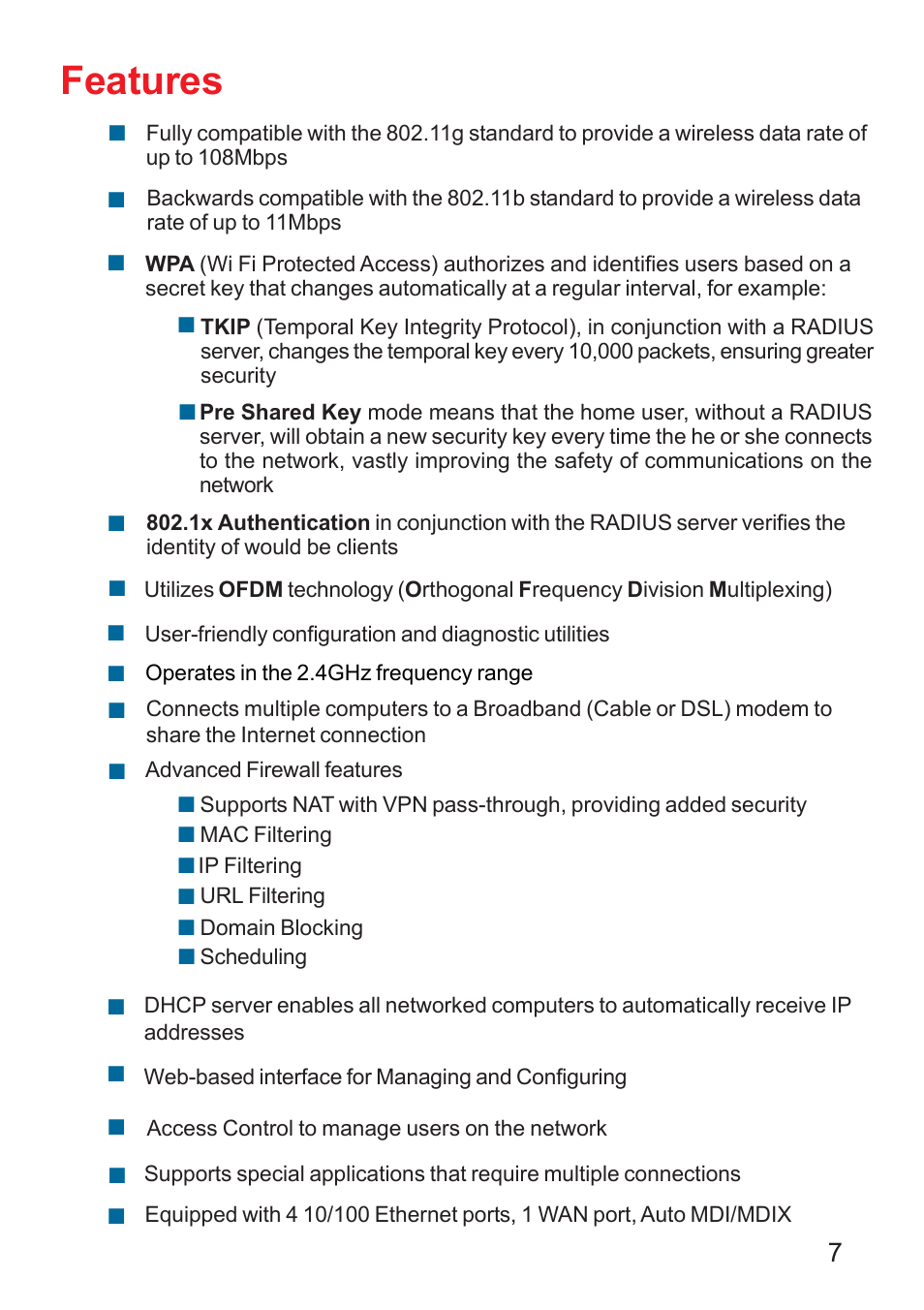 Features | D-Link DI-624 User Manual | Page 7 / 97