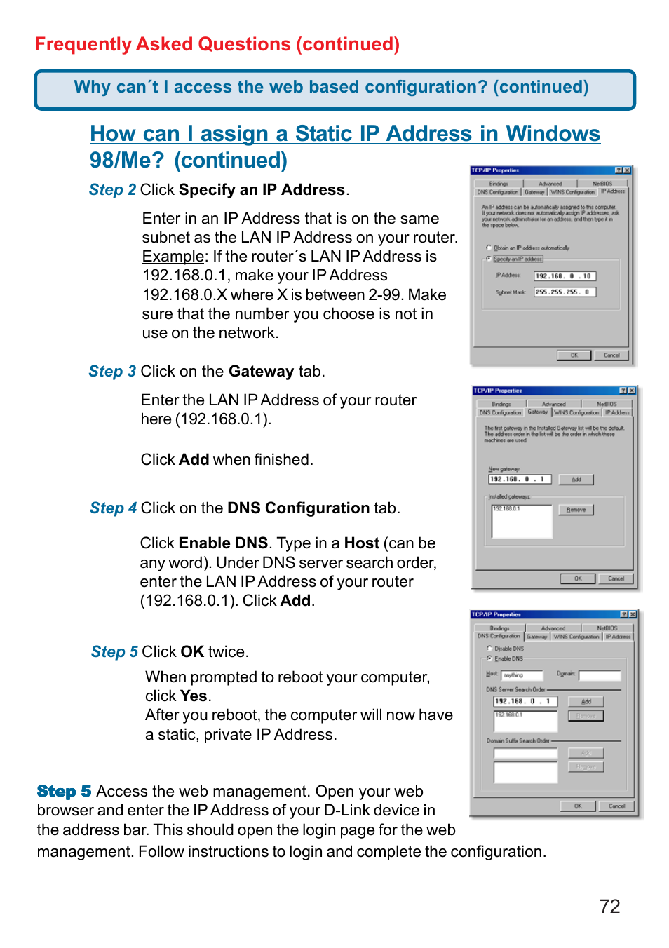 72 frequently asked questions (continued) | D-Link DI-624 User Manual | Page 72 / 97