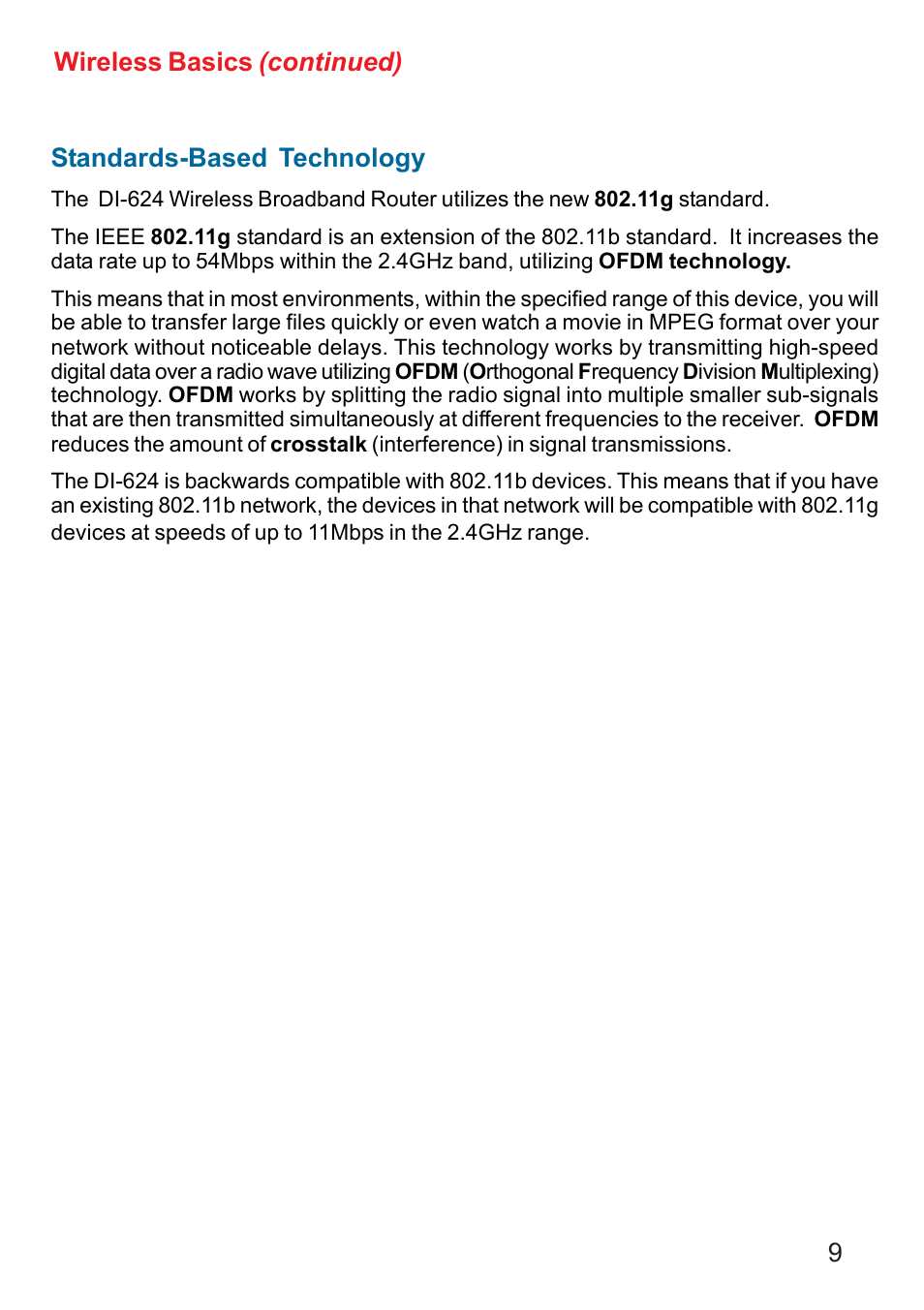 9standards-based technology, Wireless basics (continued) | D-Link DI-624 User Manual | Page 9 / 97