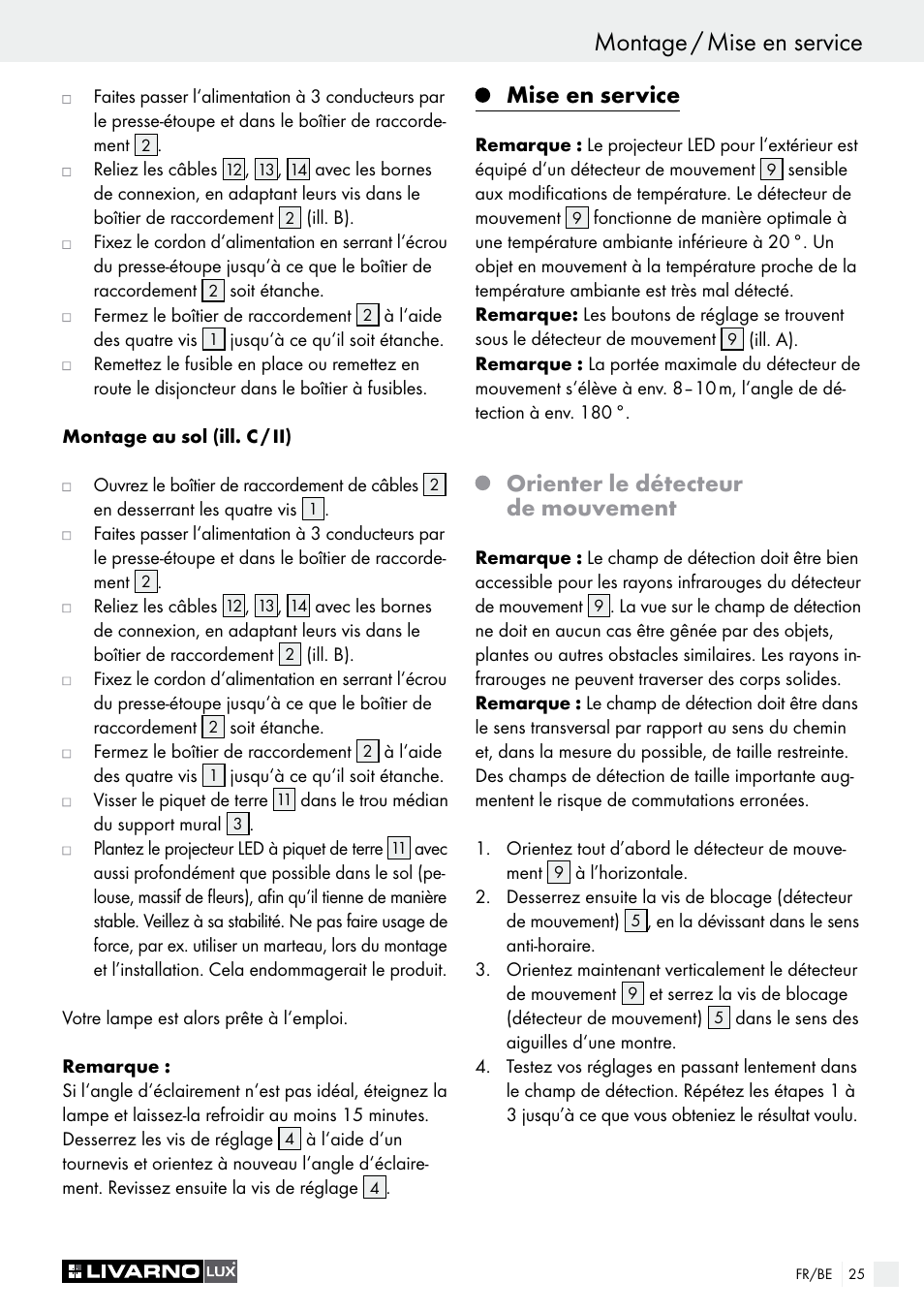 Mise en service, Orienter le détecteur de mouvement | Livarno LSL 20 A1 User Manual | Page 25 / 44