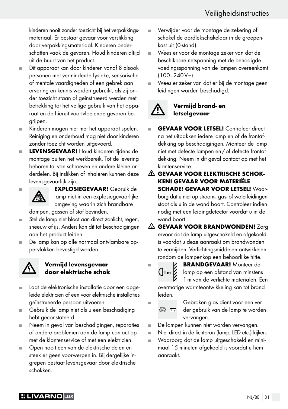 Veiligheidsinstructies | Livarno LSL 20 A1 User Manual | Page 31 / 44