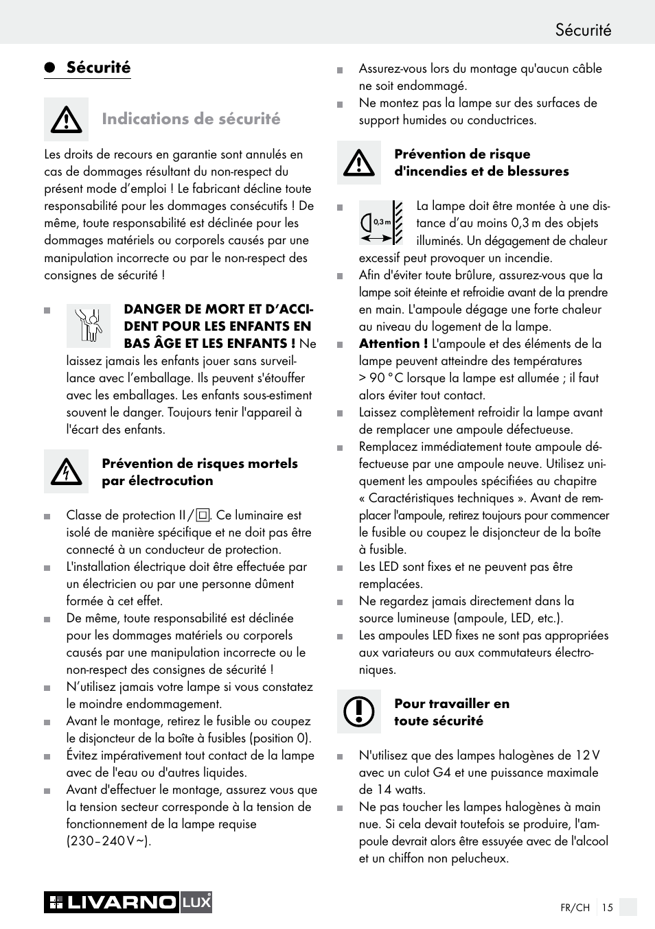 Sécurité introduction, Sécurité indications de sécurité | Livarno COLOUR-CHANGE CEILING LIGHT User Manual | Page 15 / 37