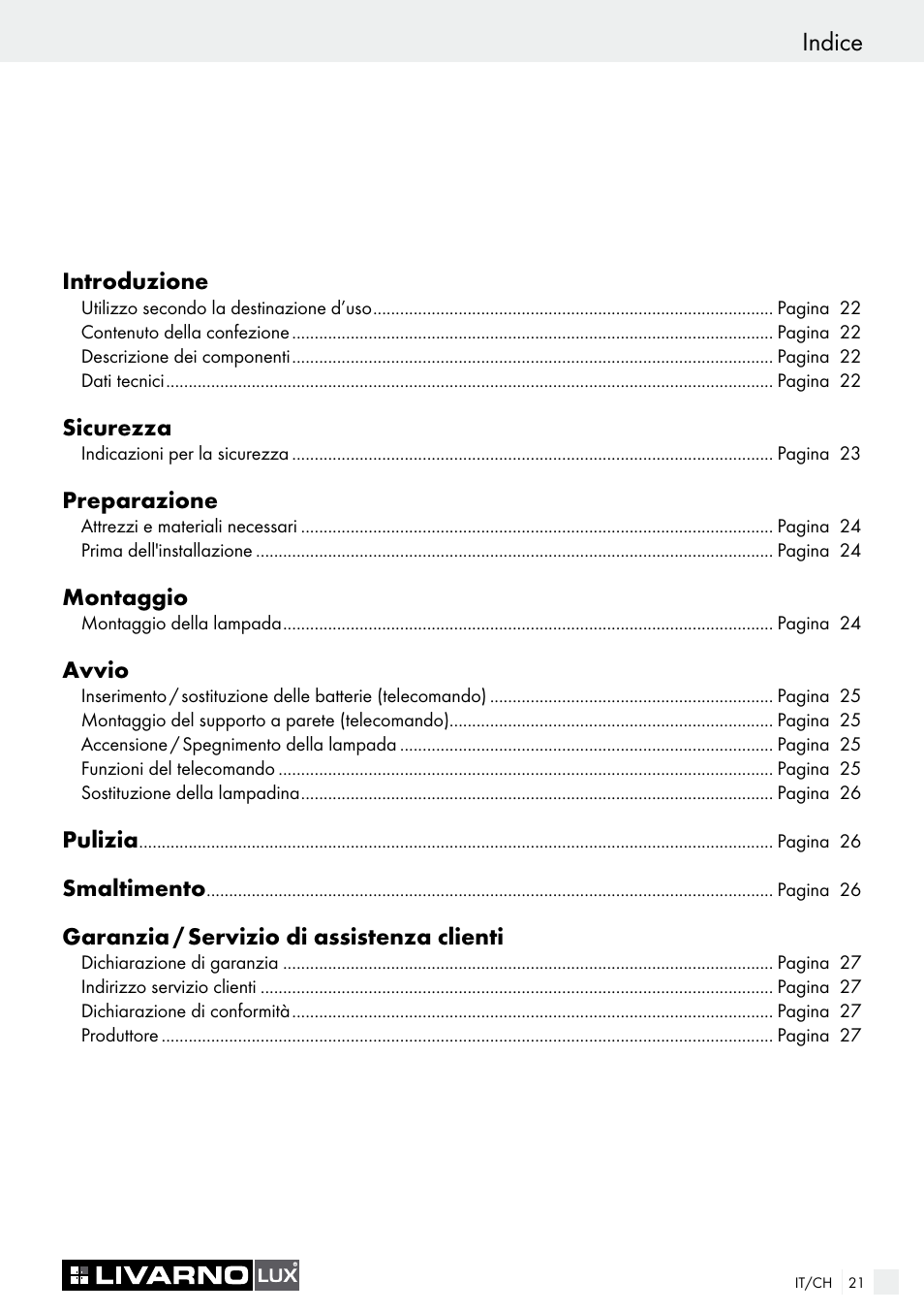 Indice | Livarno COLOUR-CHANGE CEILING LIGHT User Manual | Page 21 / 37