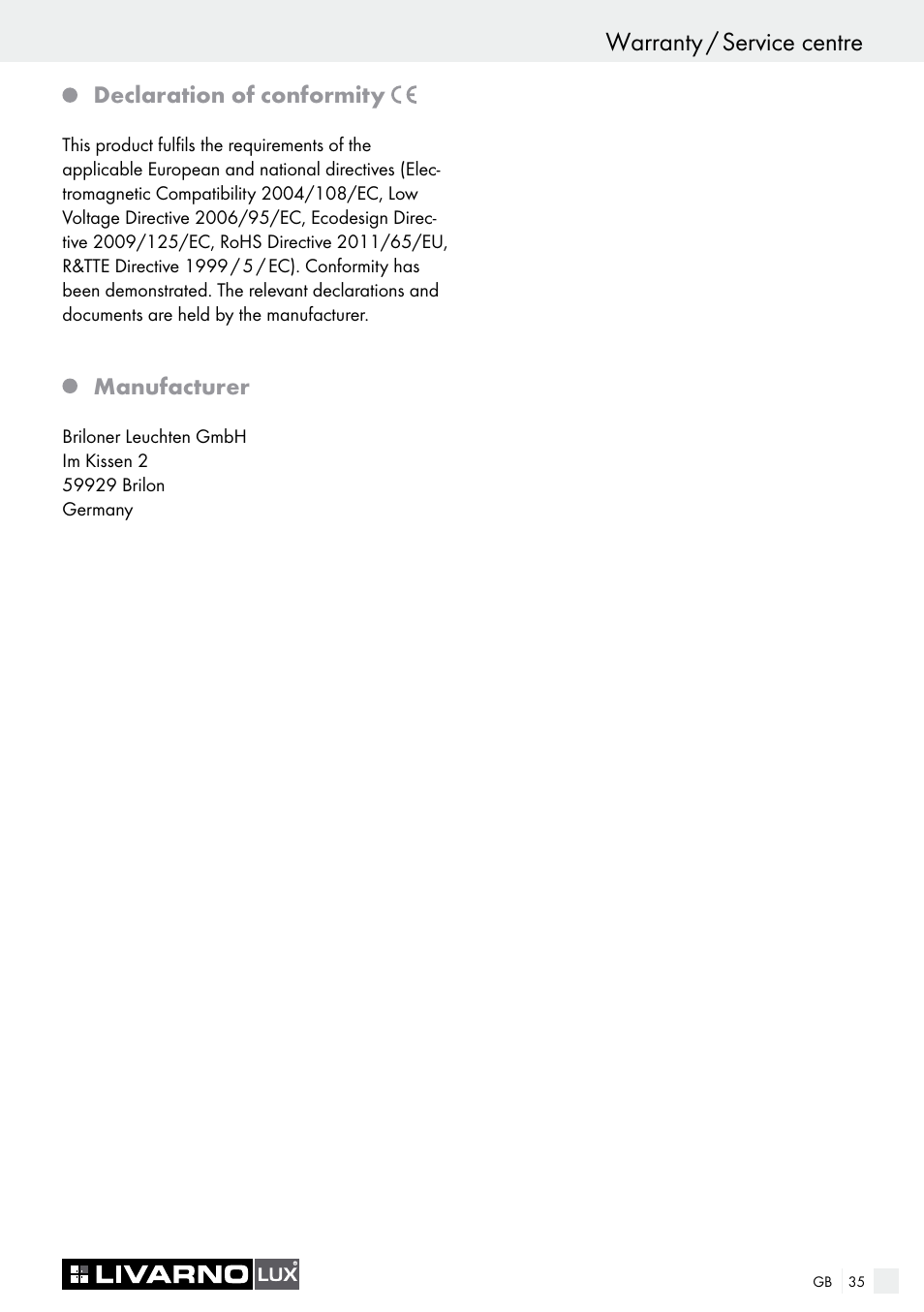 Livarno COLOUR-CHANGE CEILING LIGHT User Manual | Page 35 / 37
