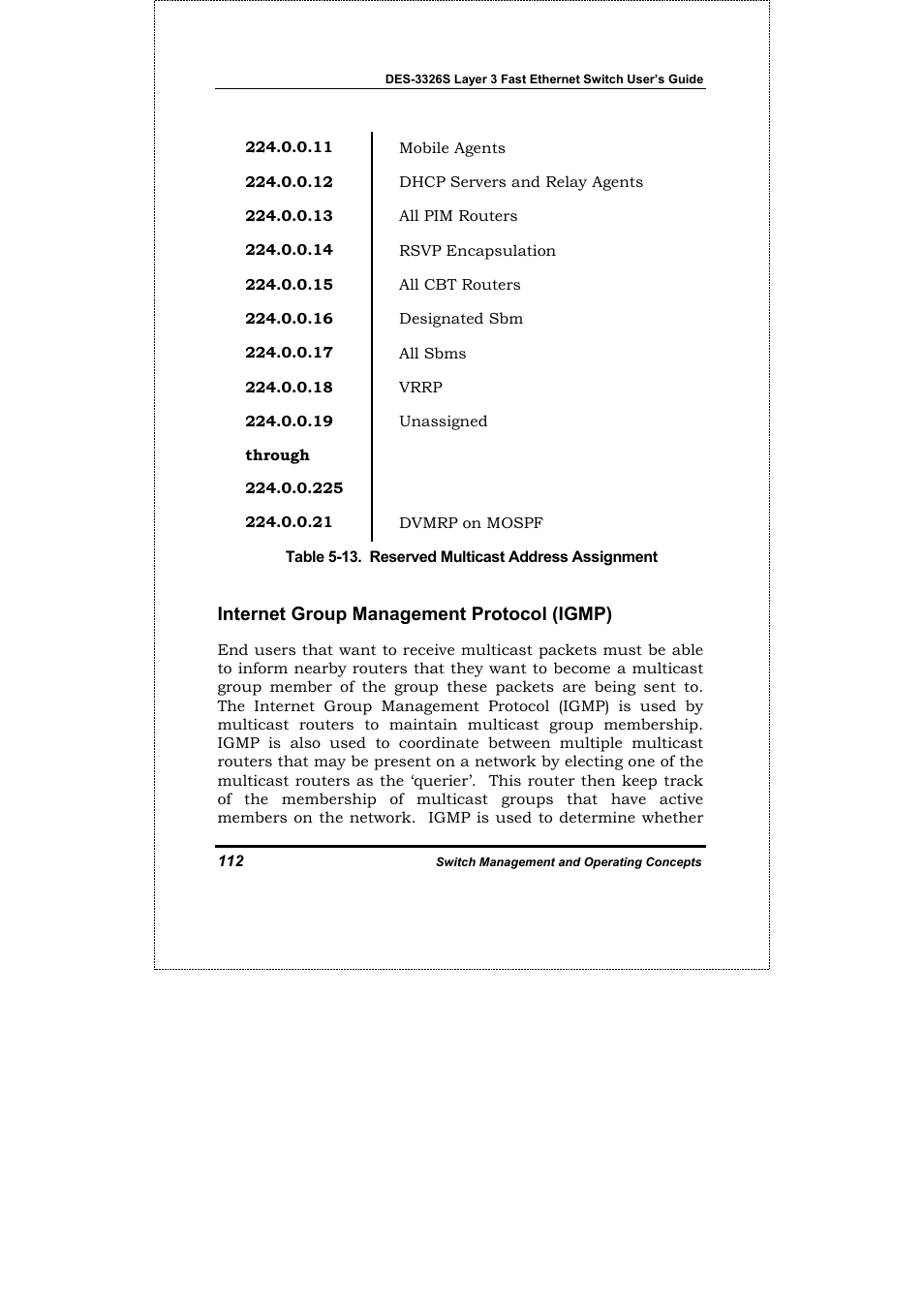 Internet group management protocol (igmp) | D-Link DES-3326S User Manual | Page 112 / 349