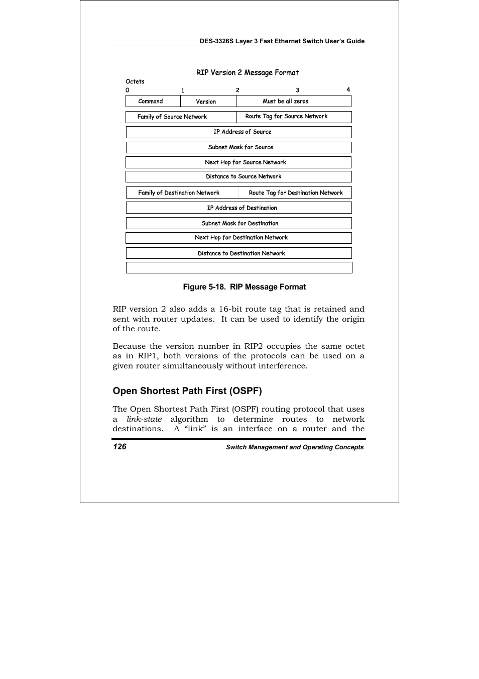 Open shortest path first (ospf) | D-Link DES-3326S User Manual | Page 126 / 349