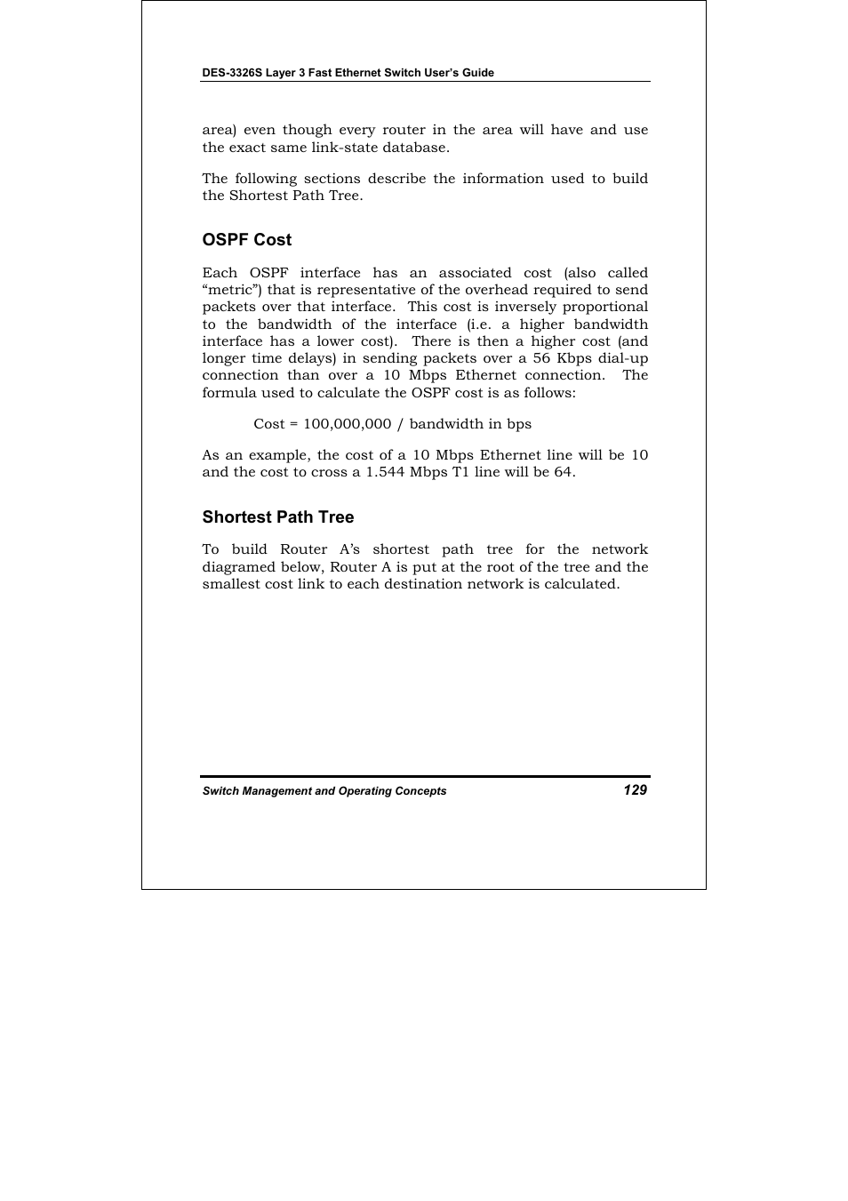 Ospf cost, Shortest path tree | D-Link DES-3326S User Manual | Page 129 / 349