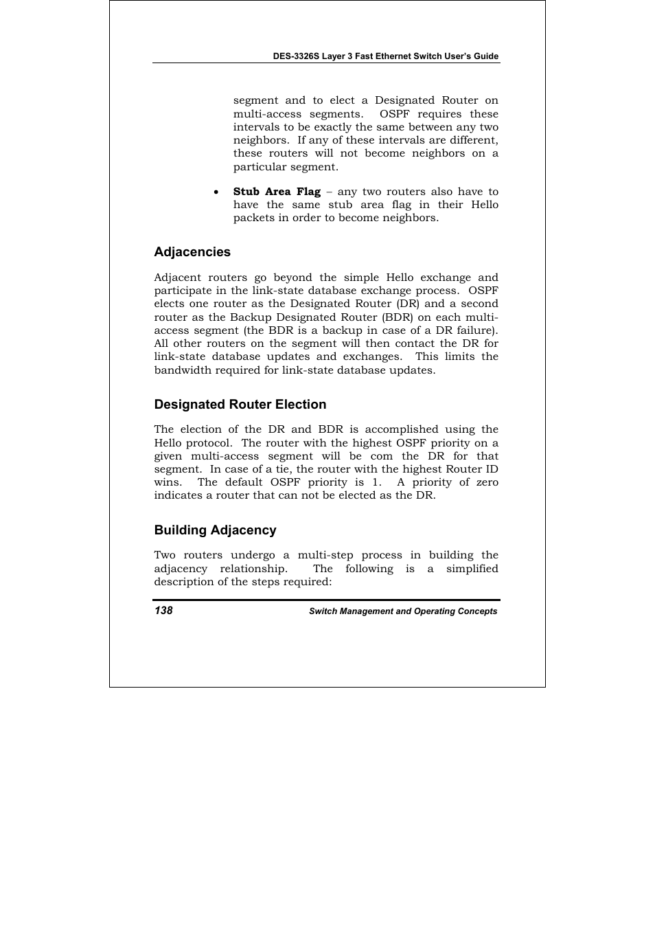 Adjacencies, Designated router election, Building adjacency | D-Link DES-3326S User Manual | Page 138 / 349