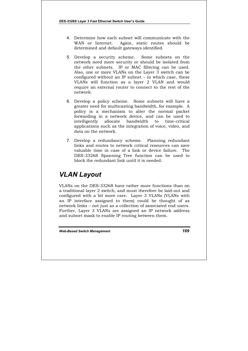 Vlan layout | D-Link DES-3326S User Manual | Page 169 / 349