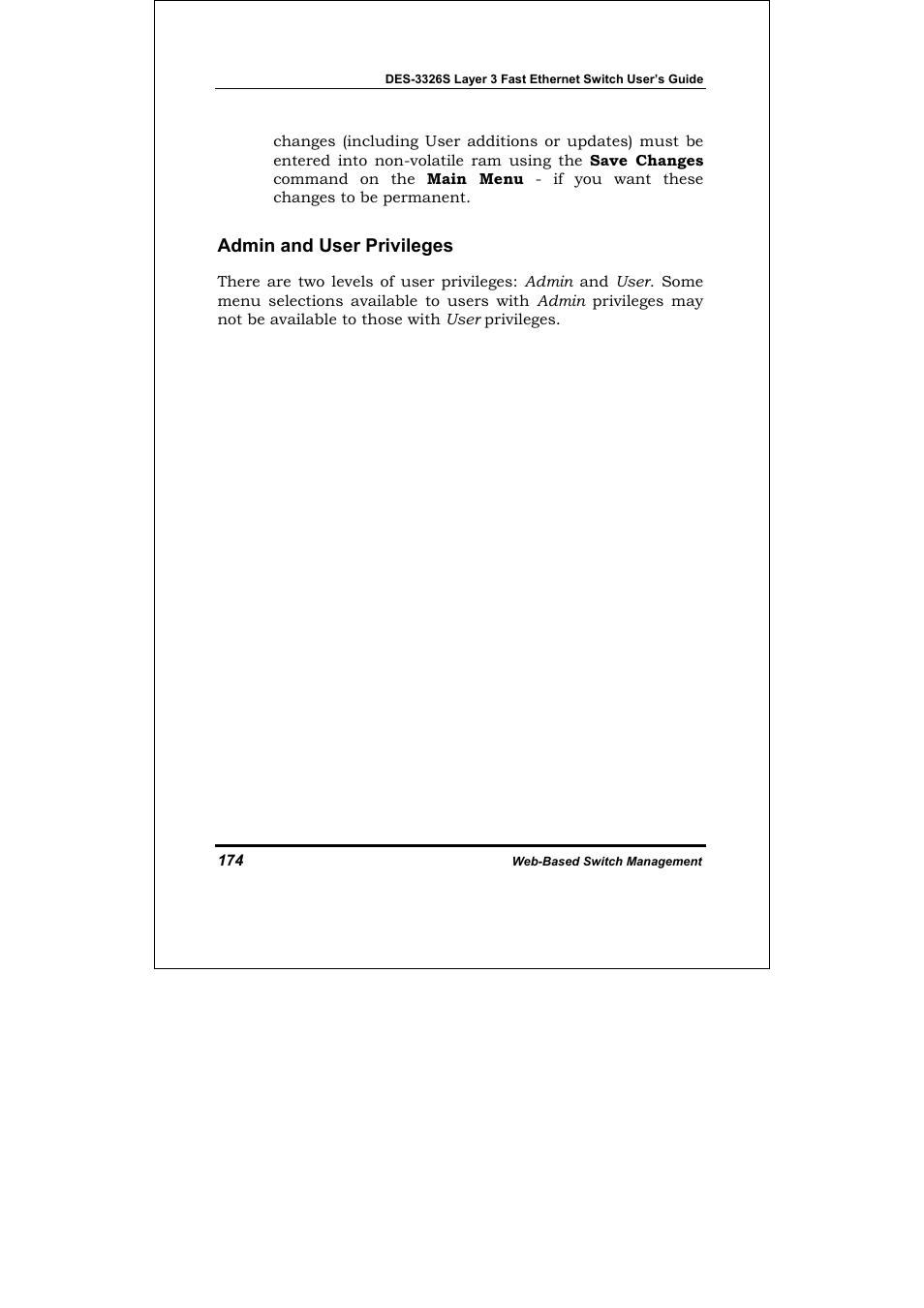 Admin and user privileges | D-Link DES-3326S User Manual | Page 174 / 349
