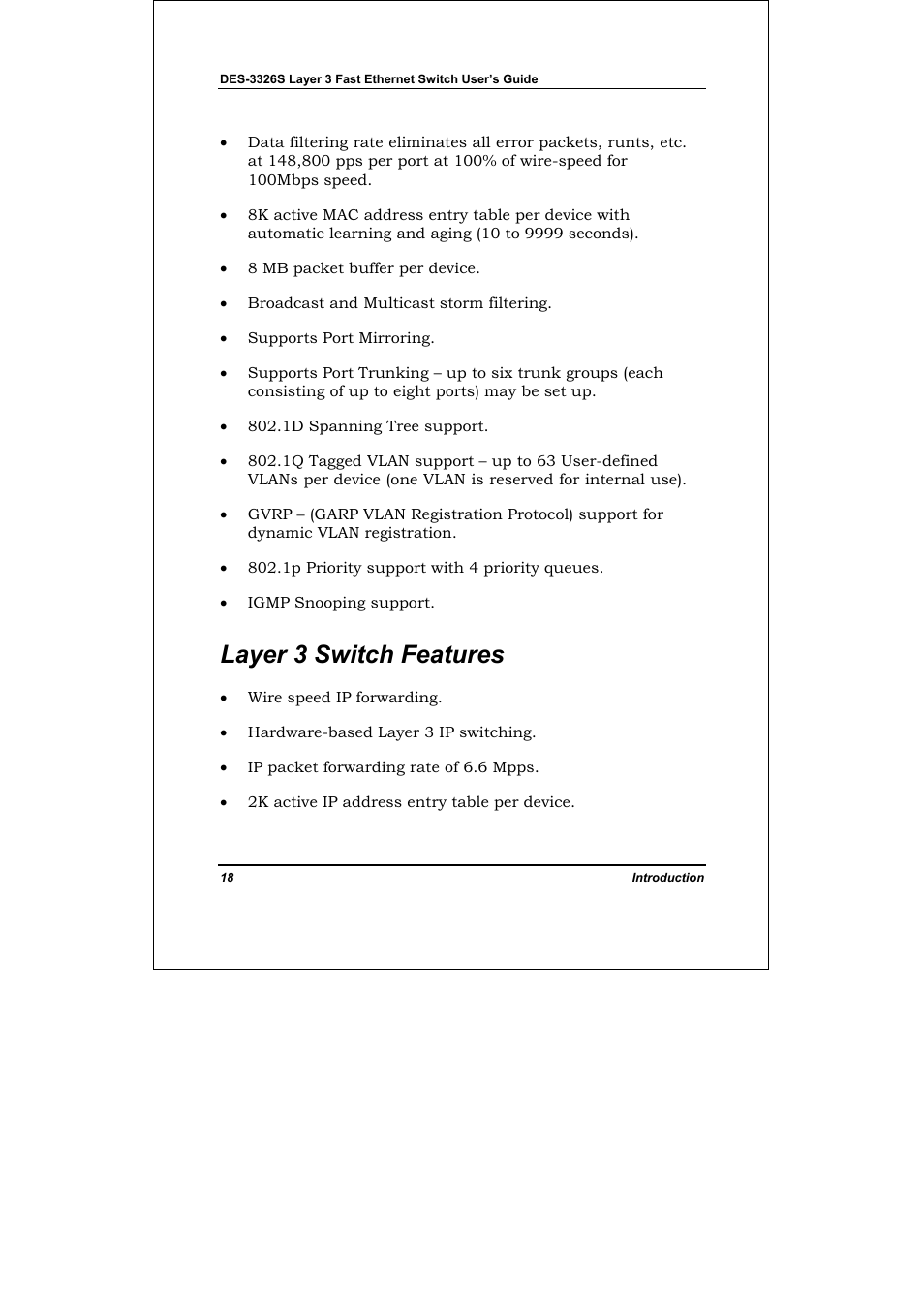 Layer 3 switch features | D-Link DES-3326S User Manual | Page 18 / 349