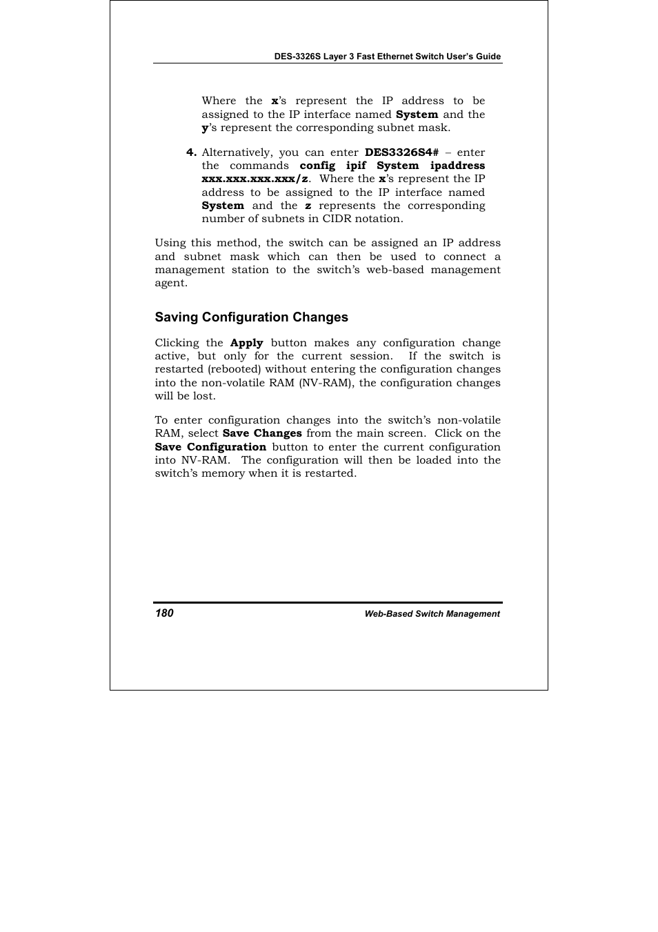 Saving configuration changes | D-Link DES-3326S User Manual | Page 180 / 349