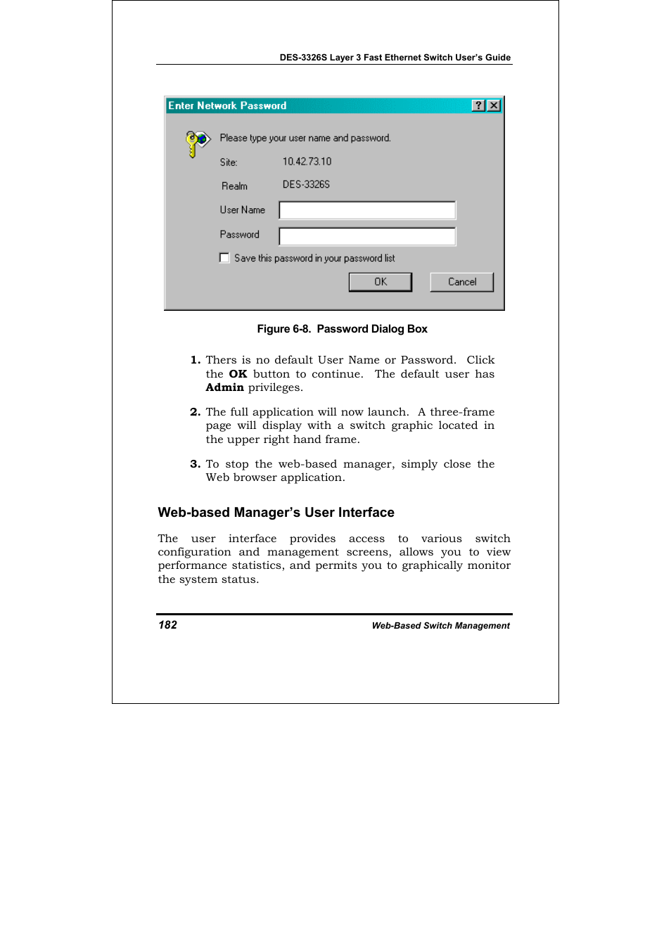 Web-based manager’s user interface | D-Link DES-3326S User Manual | Page 182 / 349