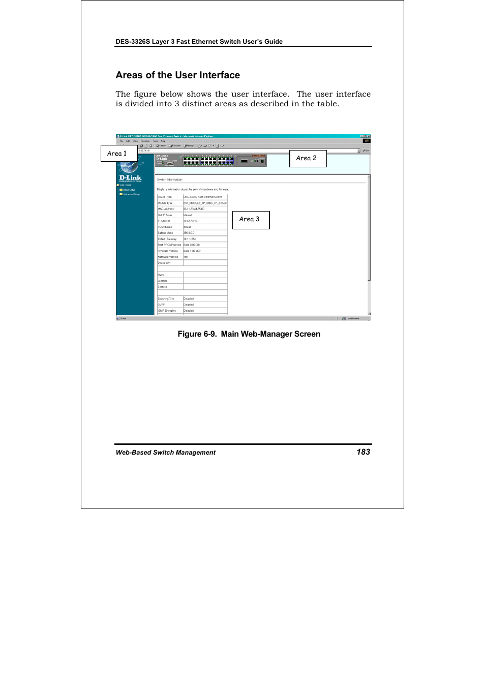 Areas of the user interface | D-Link DES-3326S User Manual | Page 183 / 349