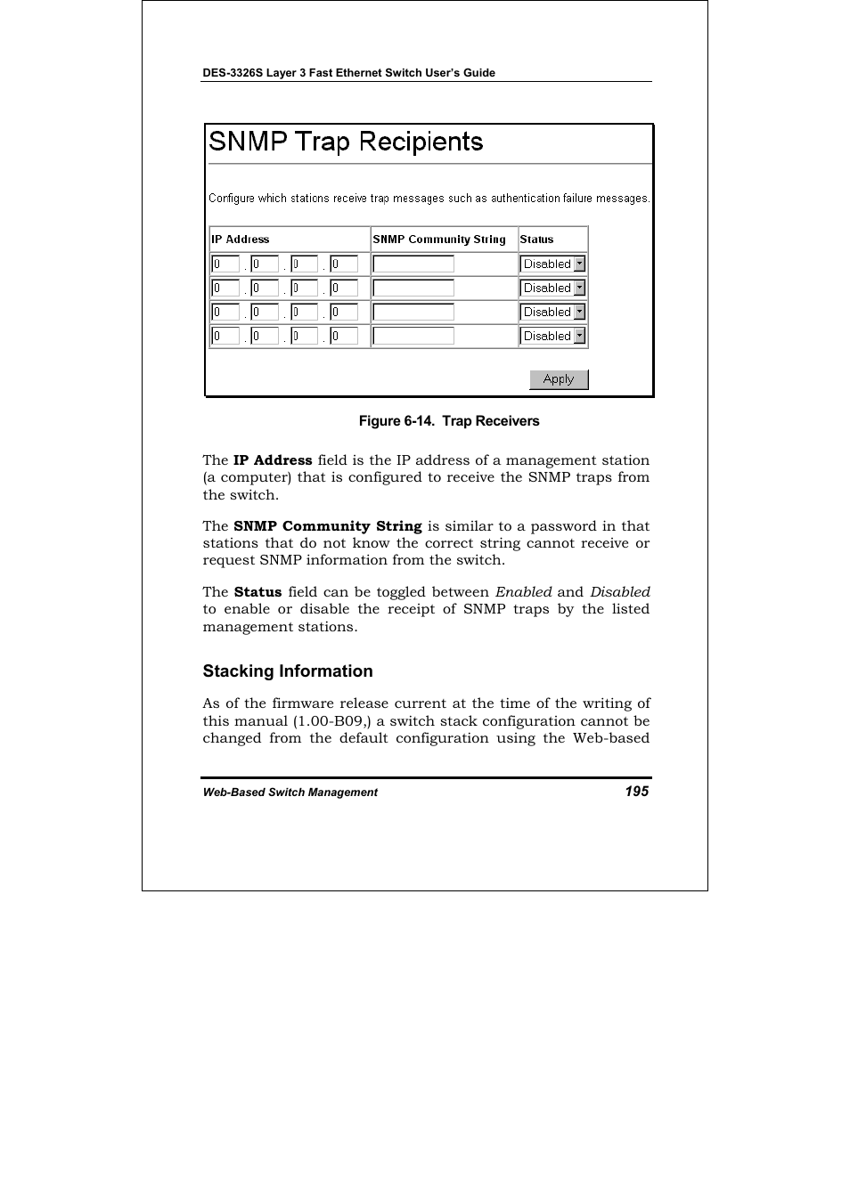 Stacking information | D-Link DES-3326S User Manual | Page 195 / 349