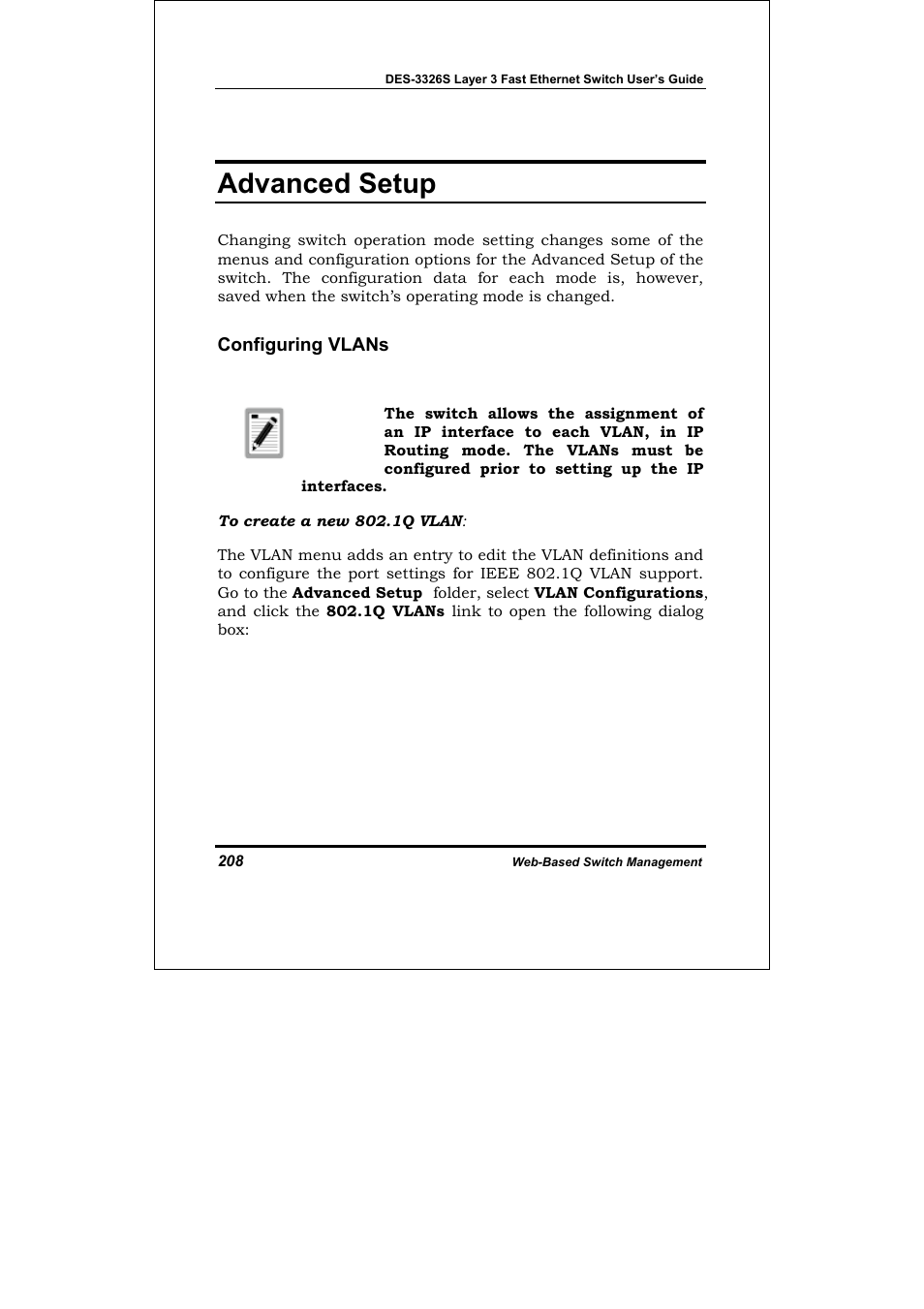 Advanced setup | D-Link DES-3326S User Manual | Page 208 / 349