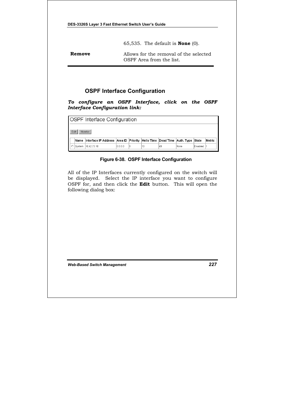Ospf interface configuration | D-Link DES-3326S User Manual | Page 227 / 349