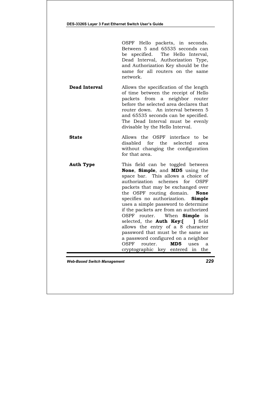 Ospf interface configuration ( monitor | D-Link DES-3326S User Manual | Page 229 / 349